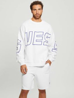 Guess - Mens White Cotton Printed Regular Fit Crew Neck Full Sleeve Sweatshirt