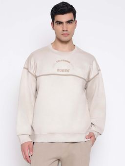 Guess - Shiro Sueded Scuba Light Mink Solid Round Neck Regular Fit Pullover Sweatshirt