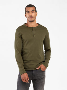 Levi's - Men Olive Green Henley Neck T-shirt