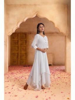 PANCHRANGA - Women Ivory Grace Double-Layered Cotton Maxi Dress