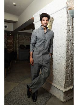 Echke - Grey Men High Neck Solid Co-Ords