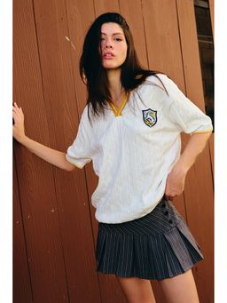 Bonkers Corner - White Hufflepuff Legacy Cable Knit Polo T-Shirt