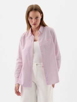 GAP - Pink Women Vertical Stripes Spread Collar Full Sleeves Shirt