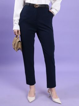 TOKYO TALKIES - Women Navy Blue High Rise Slim Fit Pant