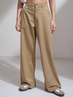 TOKYO TALKIES - Women Brown High Waist Wide Leg Trouser