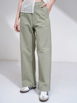TOKYO TALKIES - Women Green High Waist Wide Leg Trouser
