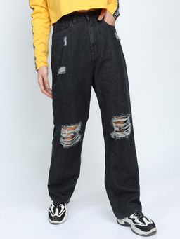 TOKYO TALKIES - Women Black Cotton Solid Straight Jeans