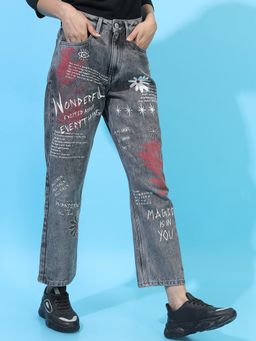 TOKYO TALKIES - Women Grey Cotton Solid Wide Jeans