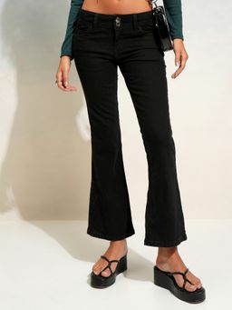 TOKYO TALKIES - Women Black Cotton Lycra Solid Flared Jeans