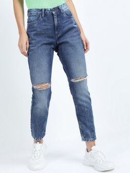 TOKYO TALKIES - Women Blue Cotton Solid Slim Jeans
