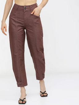 TOKYO TALKIES - Women Maroon Cotton Blend Solid Relaxed Jeans