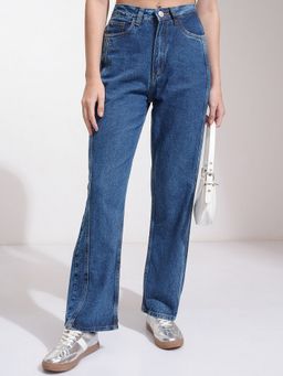 TOKYO TALKIES - Women Blue Cotton Solid Straight Jeans