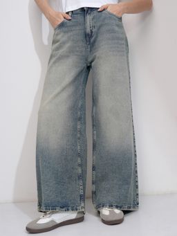 TOKYO TALKIES - Women Blue Cotton Solid Flared Jeans