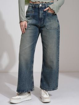 TOKYO TALKIES - Women Blue Cotton Solid Straight Jeans