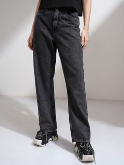 TOKYO TALKIES - Women Grey Cotton Solid Straight Jeans