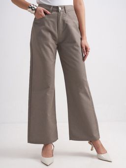 TOKYO TALKIES - Women Brown Cotton Blend Solid Straight Jeans