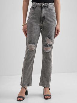 TOKYO TALKIES - Women Grey Cotton Solid Slim Jeans