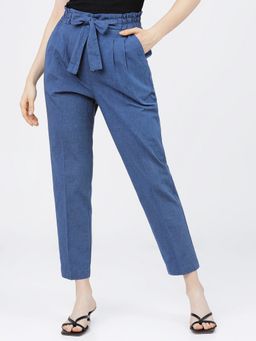 TOKYO TALKIES - Women Blue Tapered Fit Pleated Peg Pant