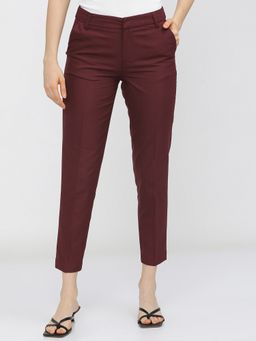 TOKYO TALKIES - Women Burgundy Slim Fit Pant