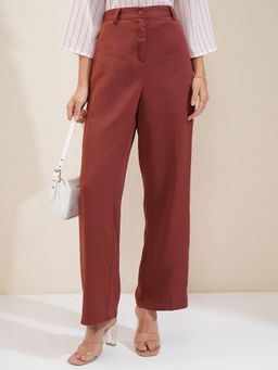 TOKYO TALKIES - Women Rust Solid Wide Leg Pants