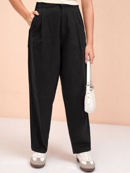 TOKYO TALKIES - Women Black Solid Pure Cotton Pleated Baggy Pants
