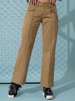 TOKYO TALKIES - Women Dark Beige Women Low Waist Pant