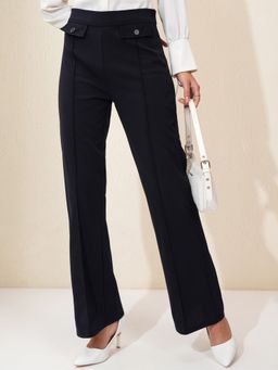 TOKYO TALKIES - Women Blue Solid High Waisted Pants