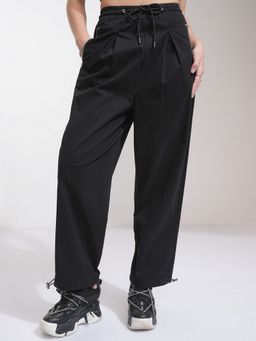 TOKYO TALKIES - Women Black Solid Streetwear Barrel Fit Pant