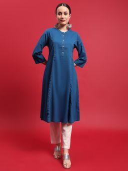 Shree - Blue Solid A-Line Kurta