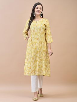 Shree - Mustard Floral Printed Kurta