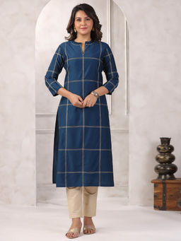 Readiprint - Teal Checks Embroidered Kurta