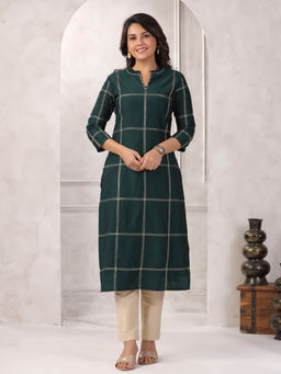 Readiprint - Green Checks Embroidered Kurta