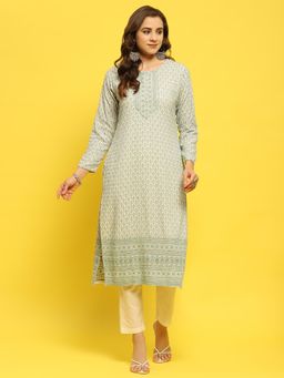 Shree - Green Floral Printed Kurta