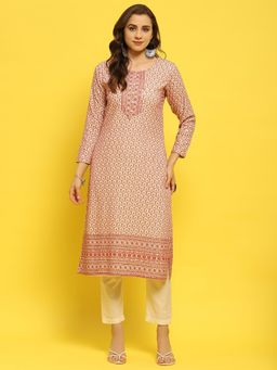 Shree - Rust Floral Printed Kurta