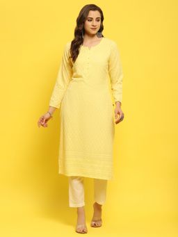 Shree - Yellow Embroidered Sequined Kurta