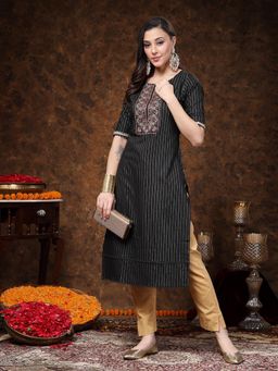 Stylum - Black Embroidered Kurta