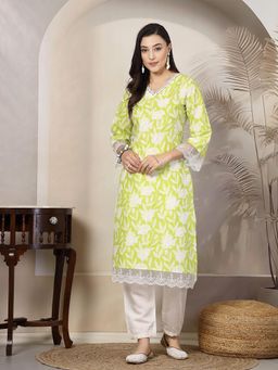 Stylum - Lime Green Floral Printed Kurta