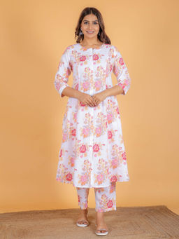ARAMYA - White Floral Printed Kurta
