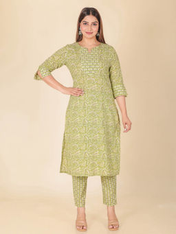 ARAMYA - Green Paisley Floral Print Kurta