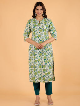 ARAMYA - Green Floral Print Kurta
