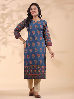 Vbuyz - Blue Floral Printed Kurta