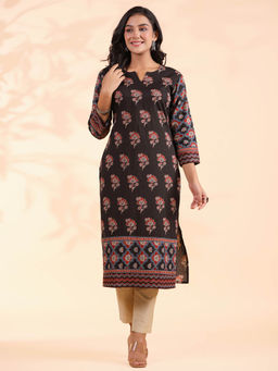 Vbuyz - Black Floral Printed Kurta