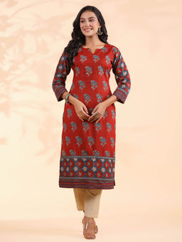 Vbuyz - Red Floral Printed Kurta