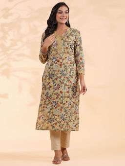 Vbuyz - Beige Floral Printed Kurta