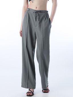 ONLY - Womens Solid Flared Grey Pants