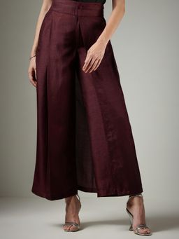 FableStreet - Silk Wide-Leg Trousers - Burgundy
