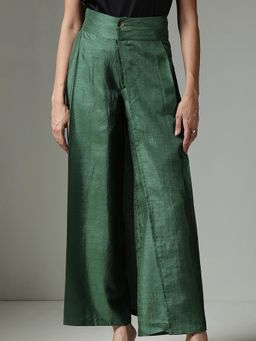 FableStreet - Silk Wide-Leg Trousers - Green