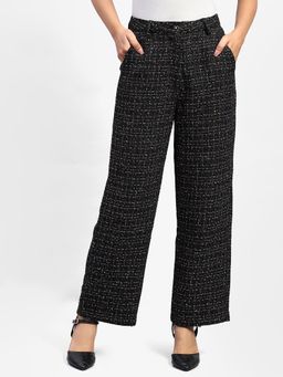 Madame - Shanaya Kapoor Black Embellished Button Straight Fit Tweed Trousers