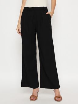 Madame - Cotton Blend Black Wide Leg Trousers