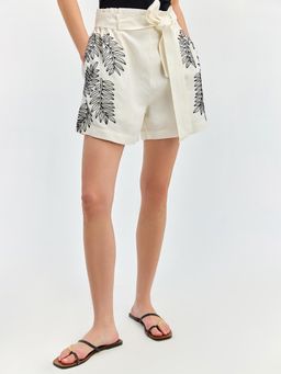 Cover Story - White Embroidered Short With Belt